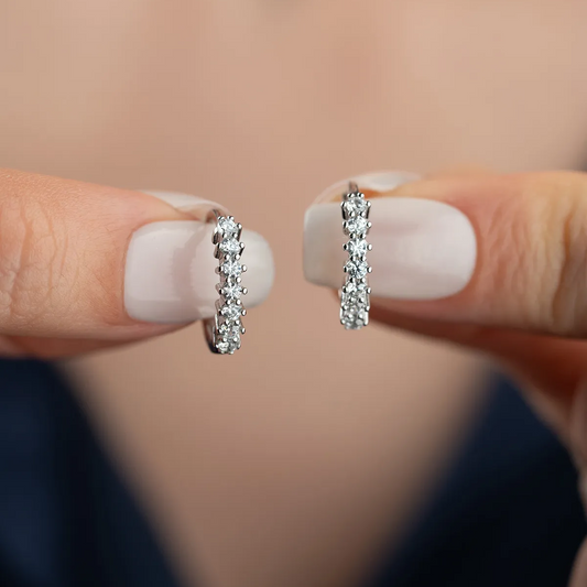925 Sterling Silver Hoop Earrings with Stone Row