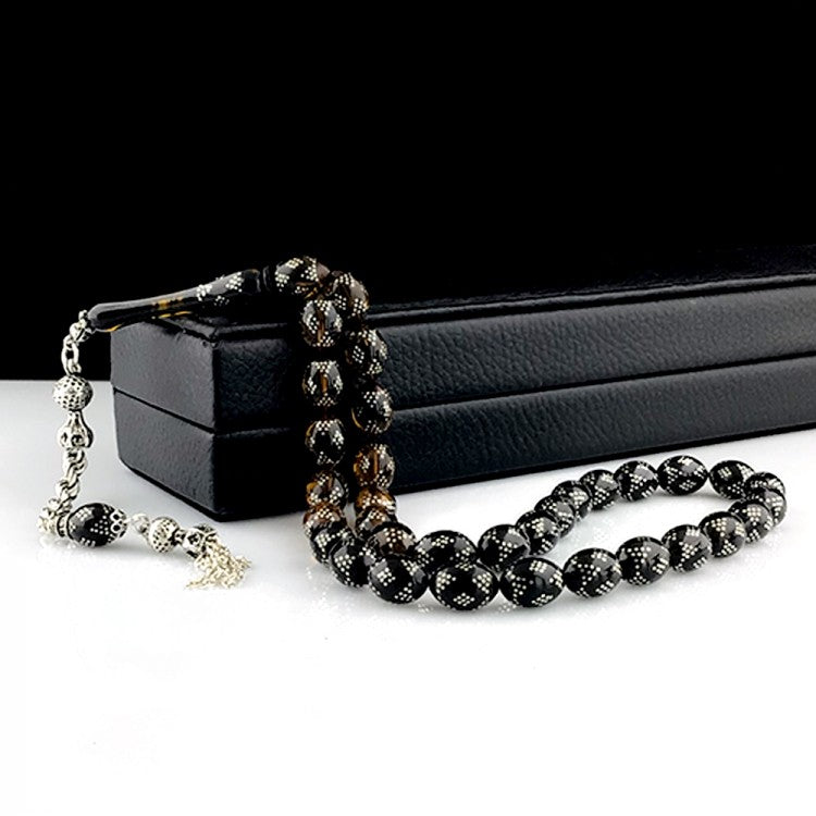 Filter Color Silver Embroidered Fire Amber Prayer Beads