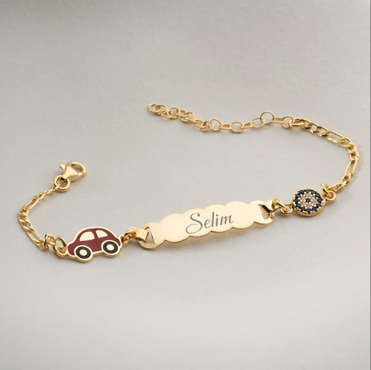 925 Sterling Silver Personalized Kids Bracelet with Car Charm