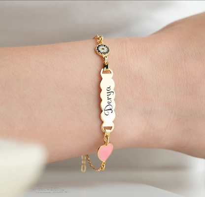 925 Ayar Gümüş İsimli Kalp Figürlü Çocuk Bileklik