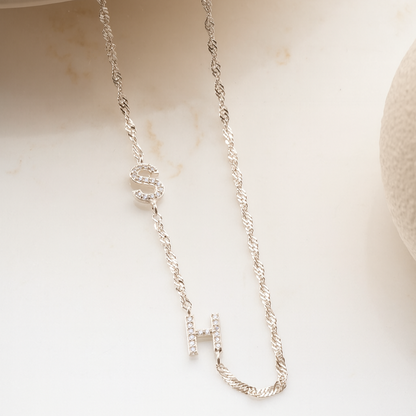 Personalized Necklace with Double Letter - 925 Sterling Silver