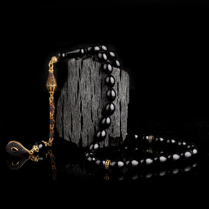 Fire Amber Tesbih- Gold Plated 925 Gumus Zircon Stone