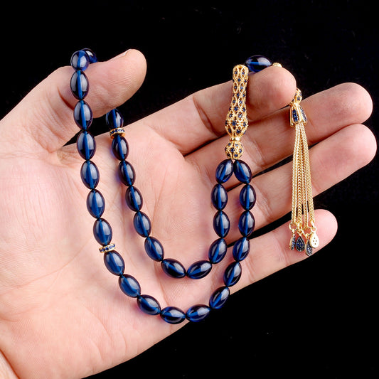 Rosaire ambariaire de feu de couleur bleue - 925 argent sterling