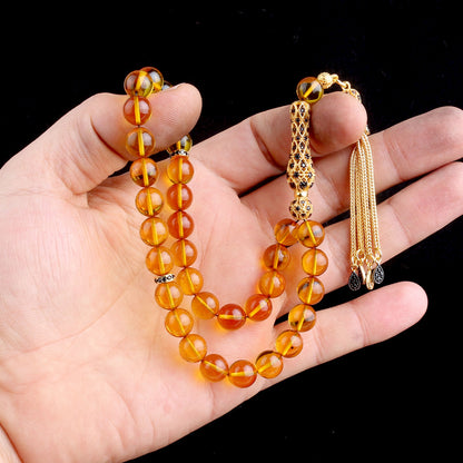 Globe Cut Black Zircon Stone Fire Amber Rosaire