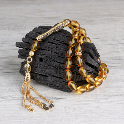 Honey Color Fire Fire Amber Tesbih - 925 argent sterling