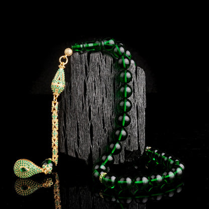 Rosaire de l'ambre de feu vert - 925 argent sterling