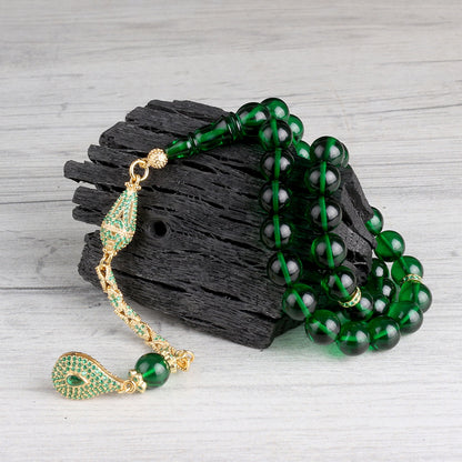 Rosaire de l'ambre de feu vert - 925 argent sterling