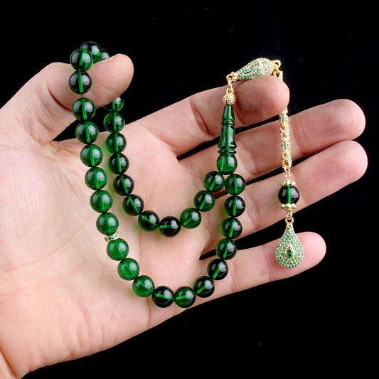Green Fire Amber Prayer Beads - 925 Sterling Silver