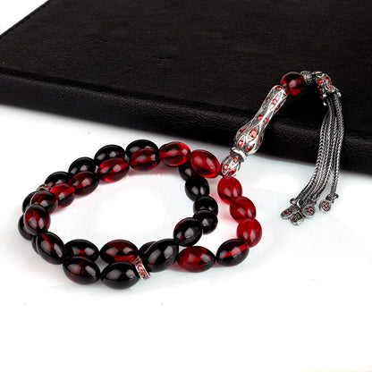 Rosaire de l'ambre de feu de couleur rouge - 925 argent sterling