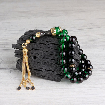 Green Black Color Fire Ambar Ambar Tesbih - 925 argent sterling