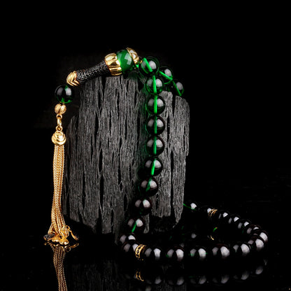Green Black Color Fire Ambar Ambar Tesbih - 925 argent sterling