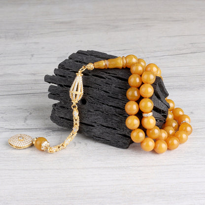 Rosaire de l'ambre de feu de couleur jaune - 925 argent sterling