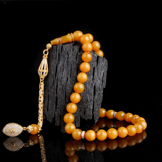 Yellow Fire Amber Prayer Beads - 925 Sterling Silver