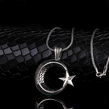 Zirkon Taşlı Ay Yıldız Gümüş Kolye