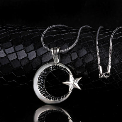 Zirkon Taşlı Ay Yıldız Gümüş Kolye