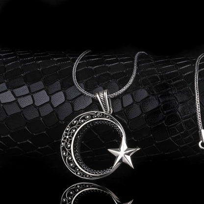 Zirkon Taşlı Ay Yıldız Gümüş Kolye