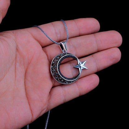 Zirkon Taşlı Ay Yıldız Gümüş Kolye