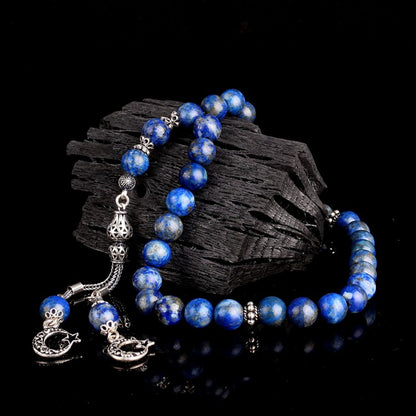 925 Sterling Silver Moon Star Model Lapis Stone Tesbih