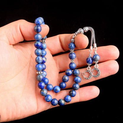 925 Sterling Silver Moon Star Model Lapis Stone Tesbih