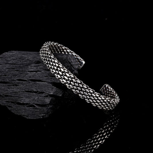 925 Sterling Silver Men’s Bangle Bracelet with Braided Design