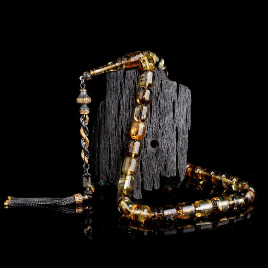 Amber Prayer Beads with Fossilized Resin – Capsule Cut