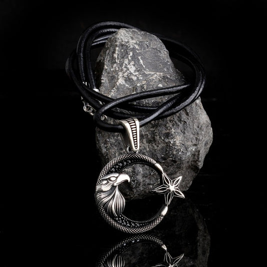 Mond Stern Adler Design Silber Halskette