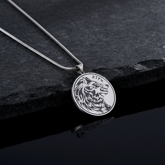 925 Sterling Silver Göktürkçe Turkish Written Wolf Necklace