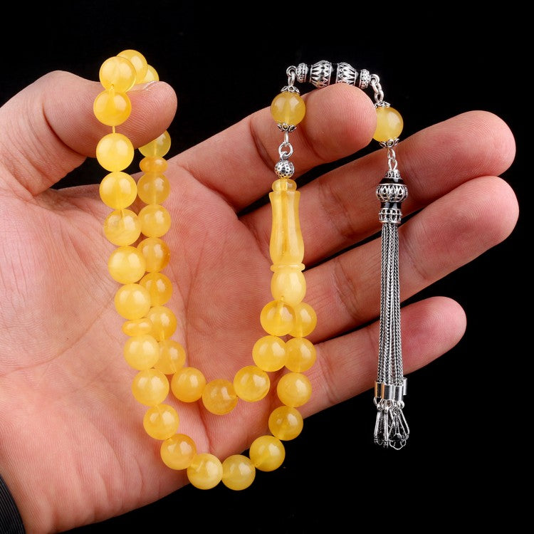 925 Sterling Silver Enamel Tassel Drop Amber Tesbih