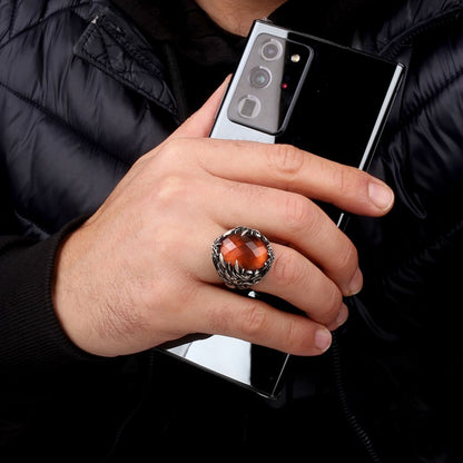 DracoFire Herrenring mit Zultaniten und Drachenmotiv aus 925er Silber