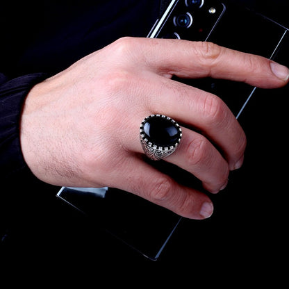 Siyah Oniks Tasli Erkek Gumus Yuzuk