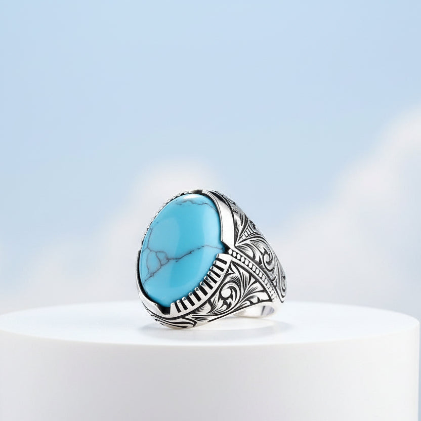 Turquoise Stone 925 Sterling Silver Men Ring