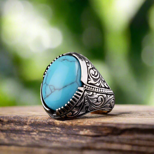 925 Sterling Silver Men's Ring with Turquoise Stone
