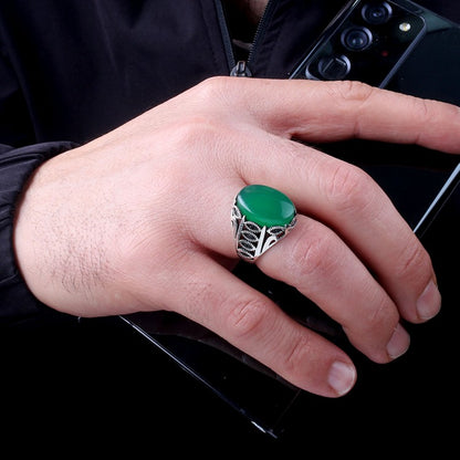 Grüner Achat Stein Silber Männer Ring