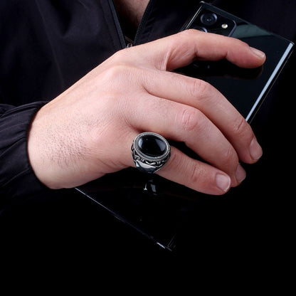 Onyx Stone Silver Men's Ring