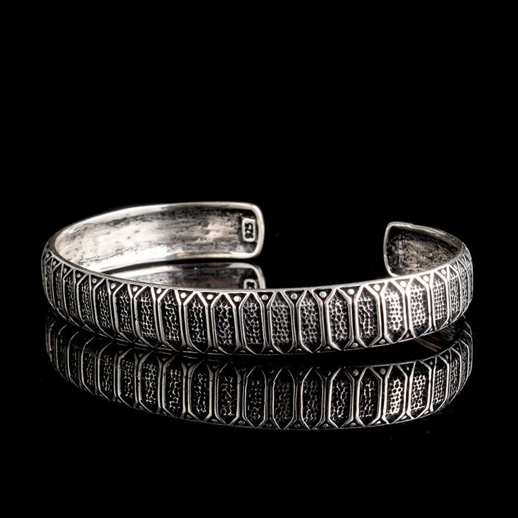 925 Sterling Silver Men’s Bangle Bracelet with Pattern Design
