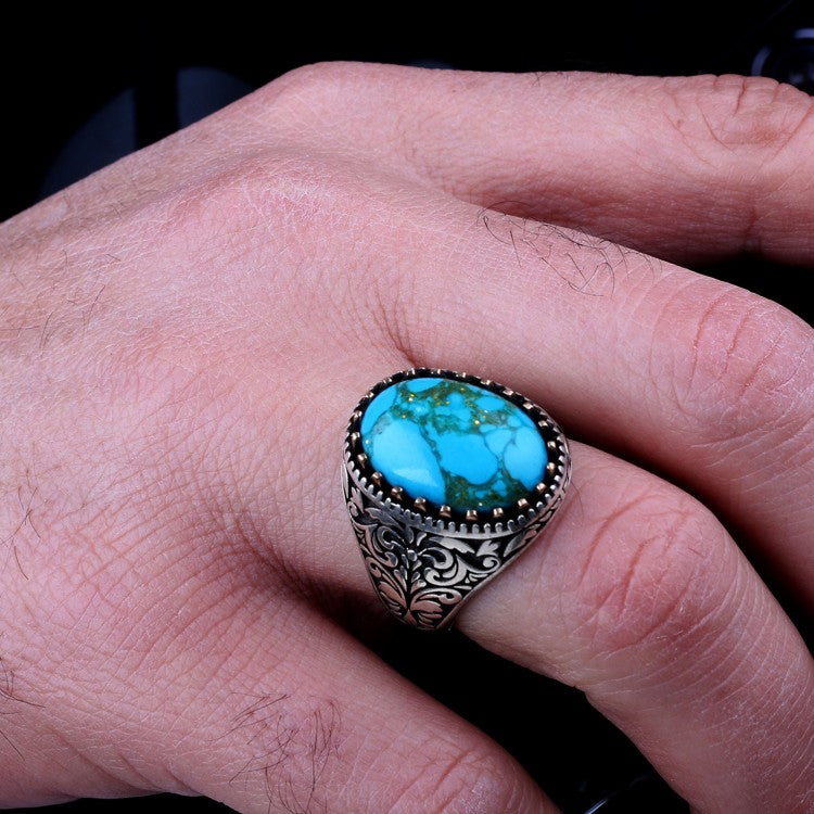Turquoise Stone Signet Ring in 925s Silver