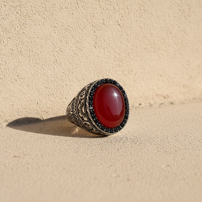 Anneau d'agate ovale 925 Bague d'hommes en argent sterling
