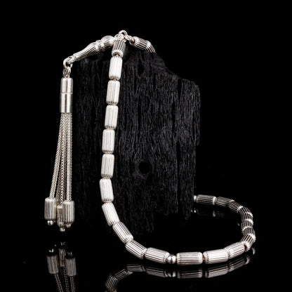 925 Ayar Gümüş Çizgili Kapsül Kesim Tesbih