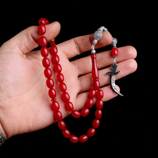 Bordeaux Fire Amber Prayer Beads with 925 Silver Tassel – Hz. Ali Model