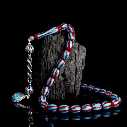 925 Sterling Silver Bordeaux Blue Ayyildiz Model Fire Amber