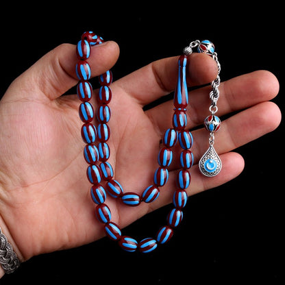 925 Sterling Silver Bordeaux Blue Ayyildiz Model Fire Amber