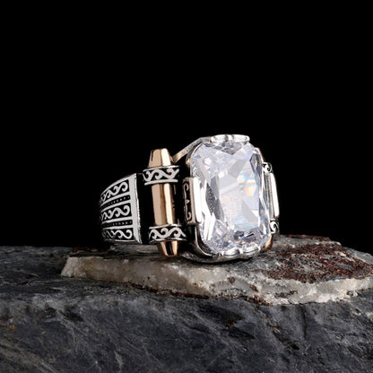 925 Bague d'hommes en pierre de zircon blanc en argent sterling en argent sterling