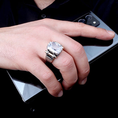 925 Bague d'hommes en pierre de zircon blanc en argent sterling en argent sterling