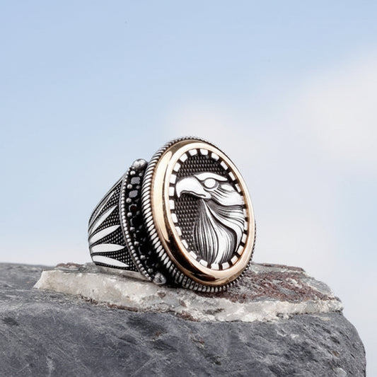 Anneau d'hommes avec microne avec motif d'aigle - 925 argent sterling