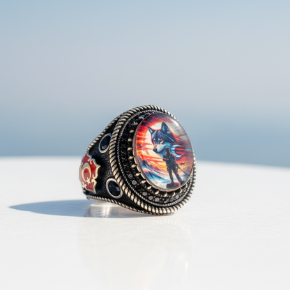 925 Sterling Silver Ayyıldız Soldier Wolf Model Men Ring