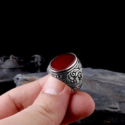 Kalligrafie-Motiv – Achat Herrenring aus 925er Silber