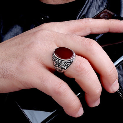 Kalligrafie-Motiv – Achat Herrenring aus 925er Silber