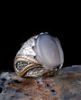 Jemen Achat Steinblattmotiv 925 Sterling Silber Herrenring