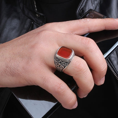 Agate Stone 925 Sterling Silver Men's Ring