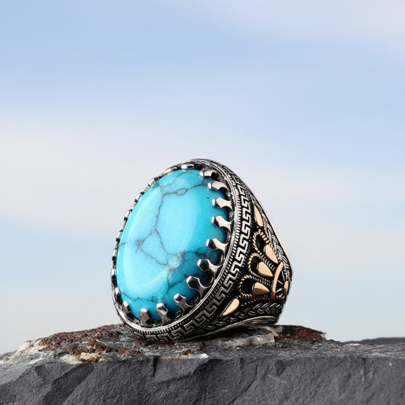 Original Turquoise Stone 925 Sterling Silver Ring